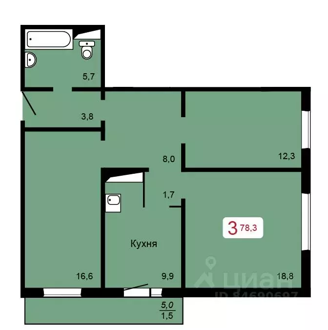 3-к кв. Красноярский край, Красноярск ул. 60 лет Октября, 86 (78.3 м) - Фото 0