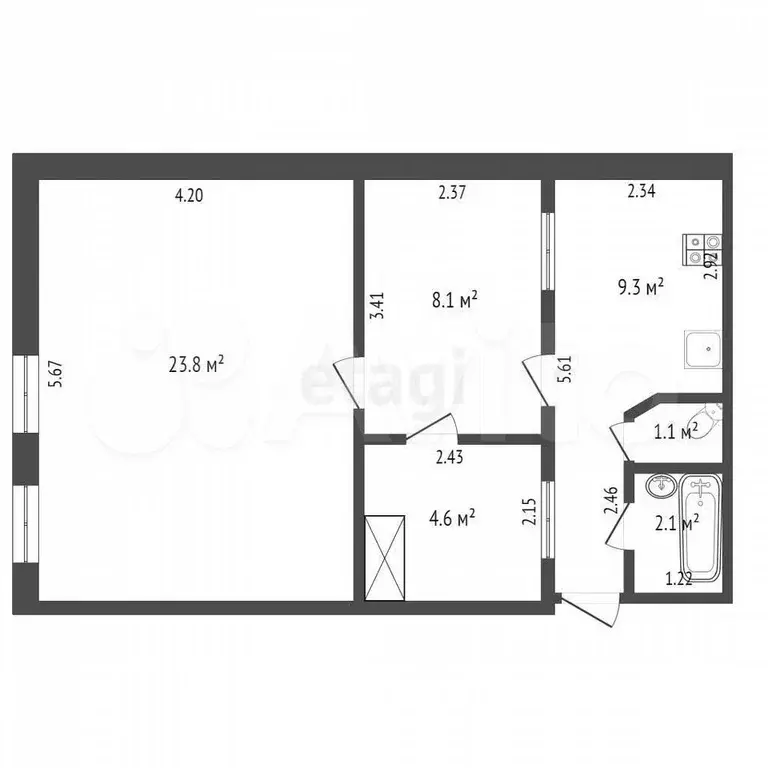 3-к. квартира, 45,8 м, 2/2 эт. - Фото 0