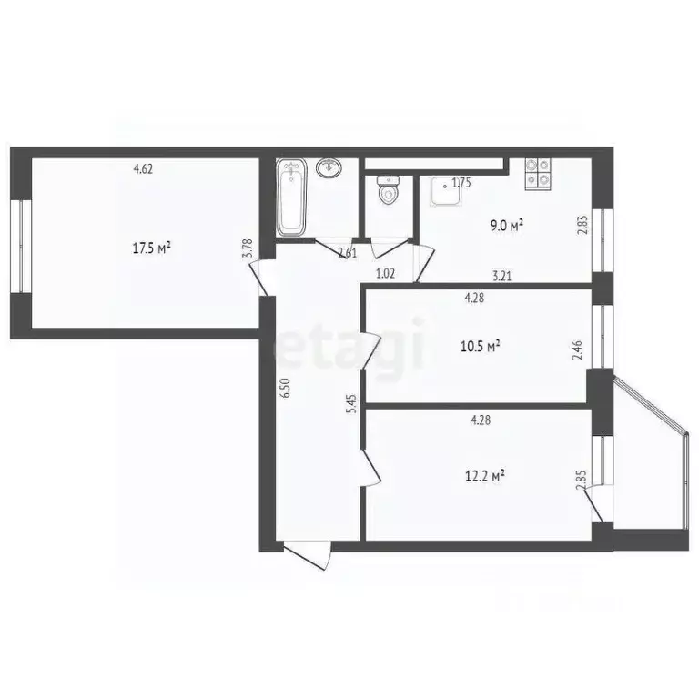 3-к кв. Тюменская область, Тюмень ул. Николая Ростовцева, 20 (63.8 м) - Фото 2