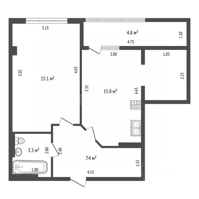1-к кв. Крым, Симферопольский район, с. Мирное ул. Щедрая (46.0 м) - Фото 2