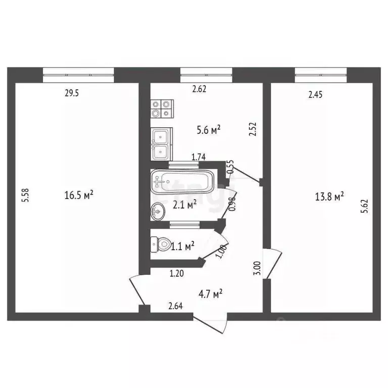 2-к кв. Калининградская область, Калининград Чкаловск мкр, пер. ... - Фото 2