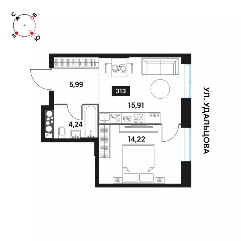 2-к кв. Москва Инноватор жилой комплекс, кА (40.36 м) - Фото 0