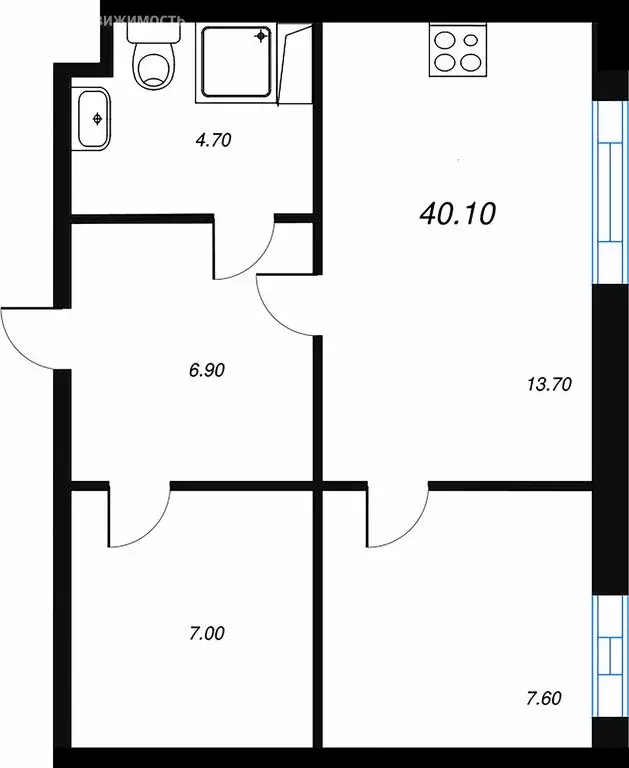 1-комнатная квартира: Санкт-Петербург, Херсонский проезд, 6 (23.6 м) - Фото 1