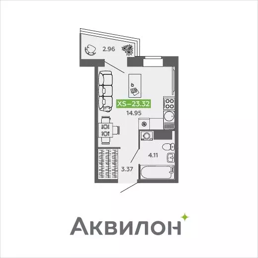 Квартира-студия: Северодвинск, проспект Труда, 74к2 (23.32 м) - Фото 0