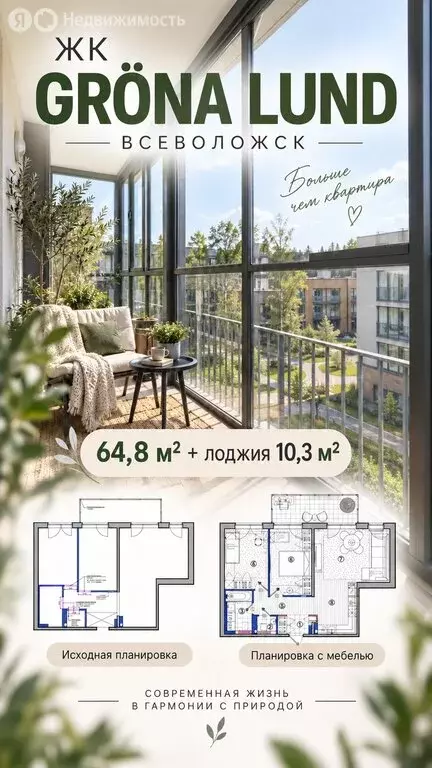 2-комнатная квартира: Всеволожск, улица Рябиновая Роща, 4к8 (64.8 м) - Фото 2