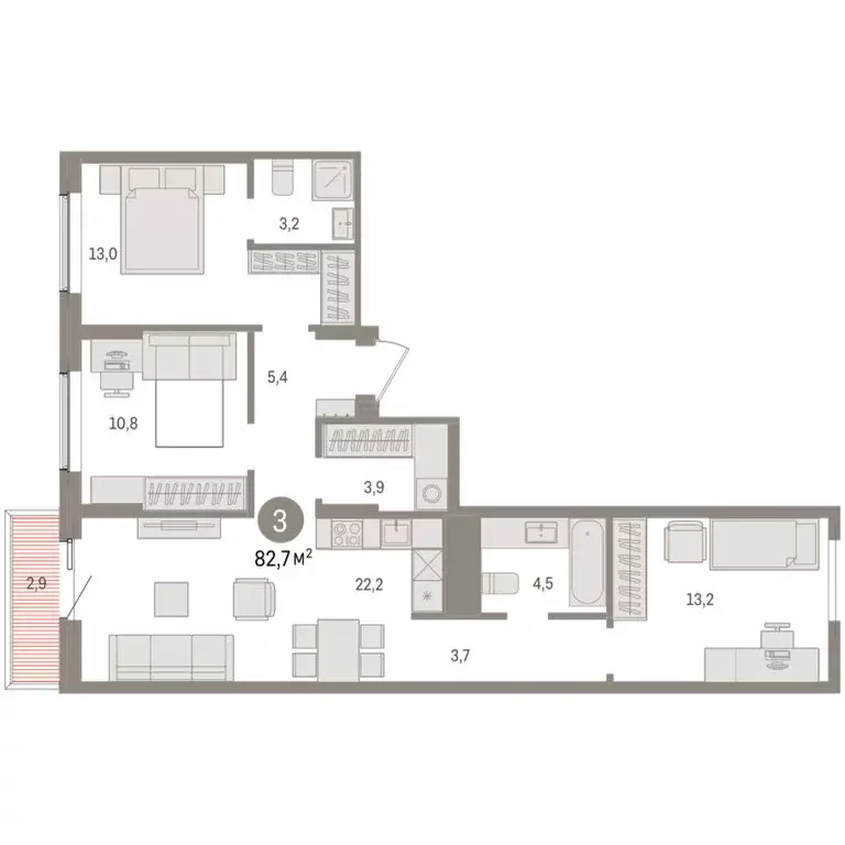 3-комнатная квартира: Курган, жилой район Центральный, ЖК Дом Кино ... - Фото 1