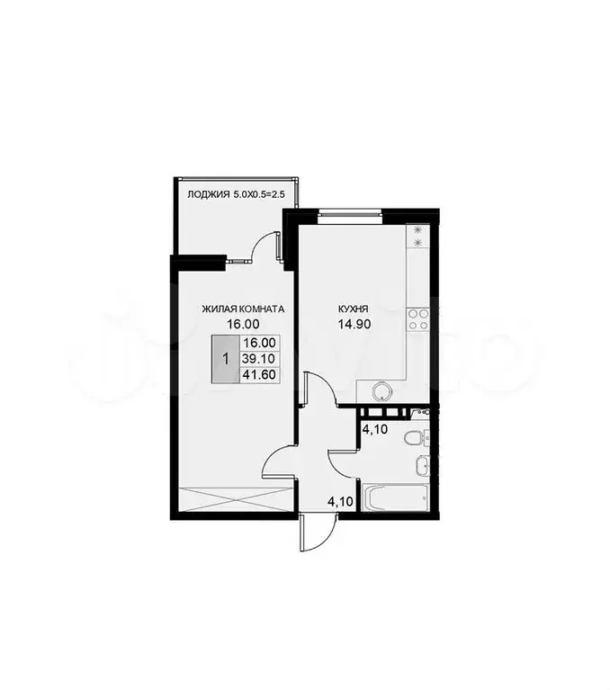 1-к. квартира, 41,6 м, 7/7 эт. - Фото 1