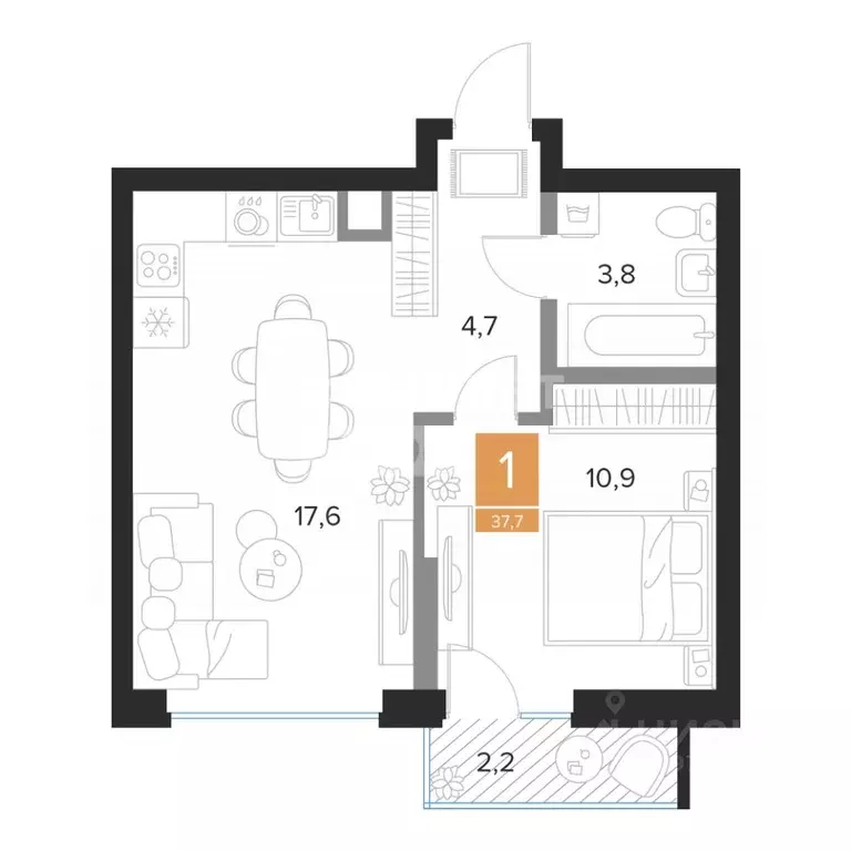 1-к кв. Курская область, Курск ул. Бойцов 9-й Дивизии, 2 (37.7 м) - Фото 2