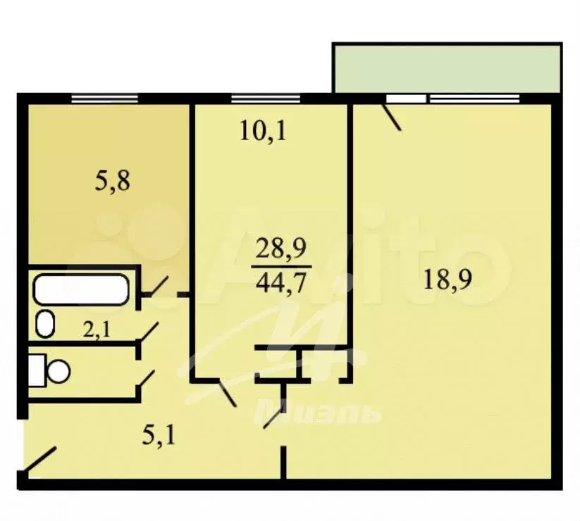 2-к. квартира, 44 м, 2/5 эт. - Фото 0