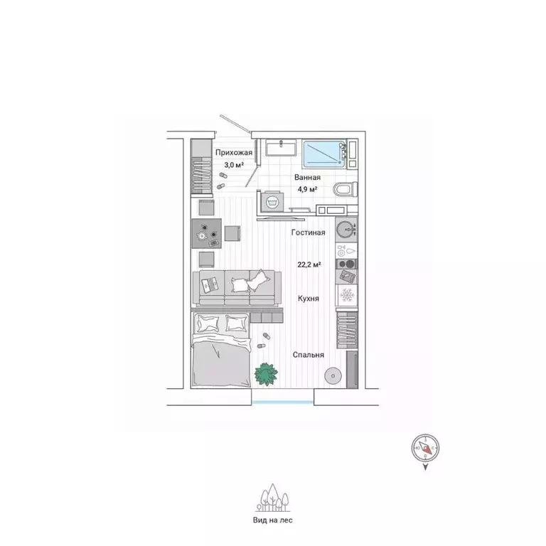 Студия Приморский край, Владивосток ул. Нейбута (30.1 м) - Фото 0