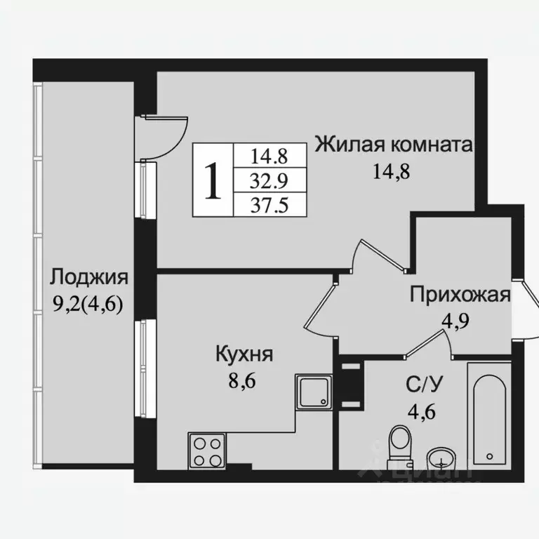 1-к кв. Ленинградская область, Всеволожск Южный мкр, ул. Крымская, 1 ... - Фото 1