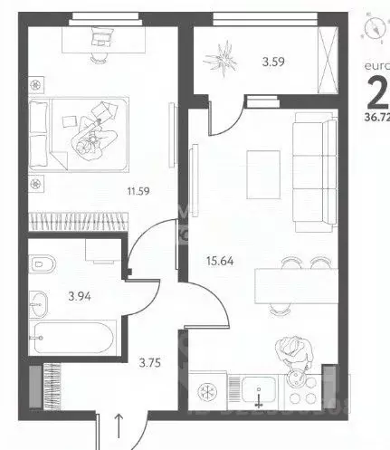1-к кв. Липецкая область, Липецк ул. Перова, 1 (36.72 м) - Фото 1