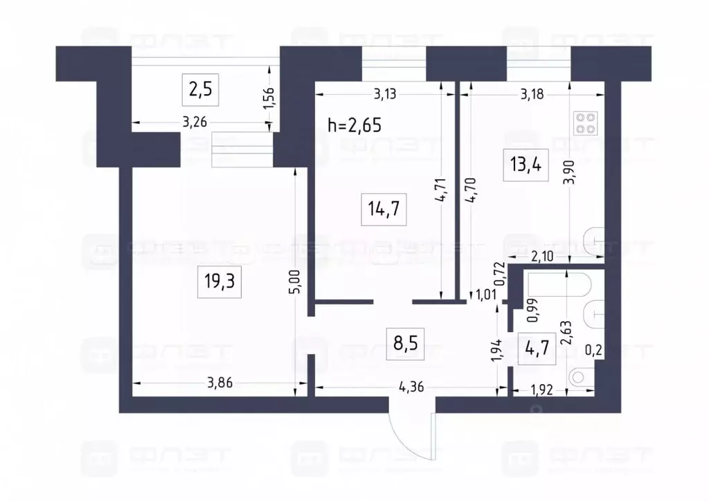 2-к кв. Татарстан, Казань ул. Фрунзе, 9а (60.8 м) - Фото 1