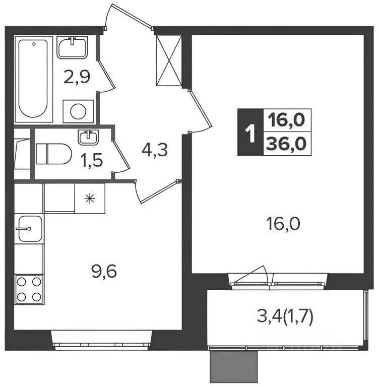 1-к кв. Московская область, Ленинский городской округ, пос. Битца ... - Фото 2