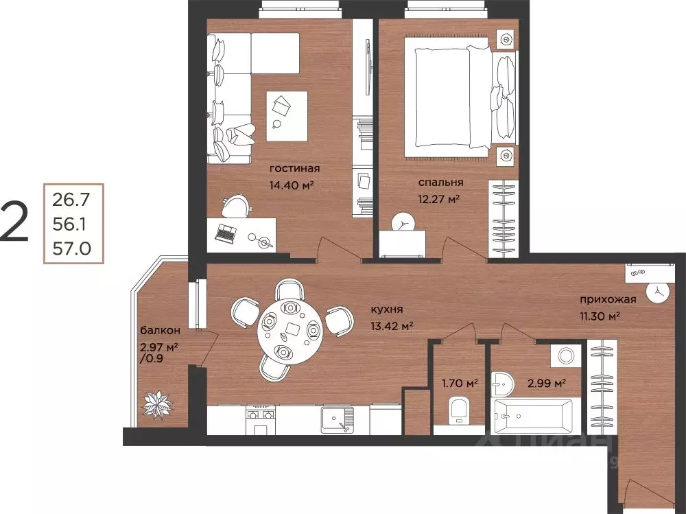 2-к кв. Нижегородская область, Нижний Новгород д. Афонино, ул. ... - Фото 1