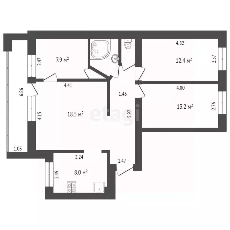 4-к кв. Тюменская область, Тюмень Широтная ул., 103 (74.3 м) - Фото 2