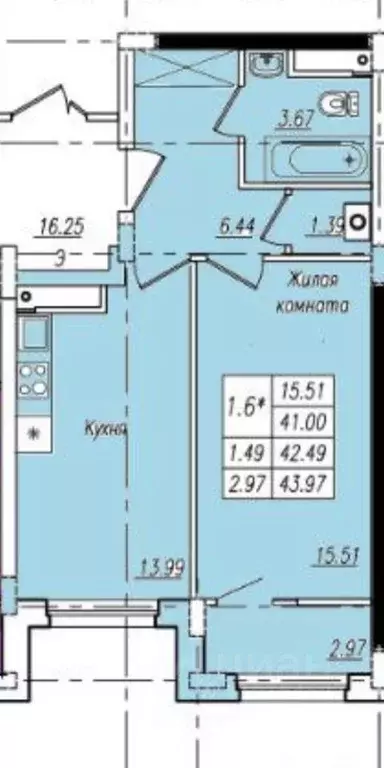 1-к кв. Тамбовская область, Тамбов Пахотная ул., 16 (44.0 м) - Фото 0