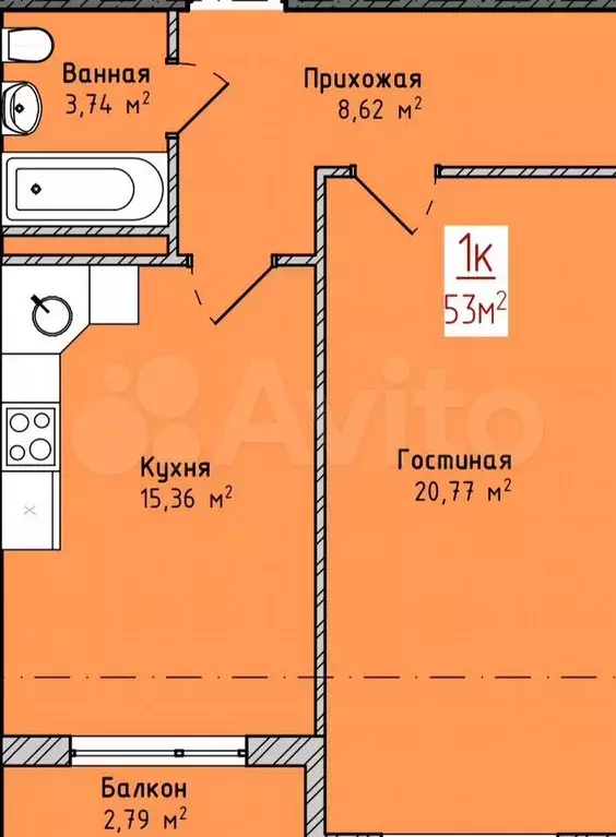 1-к. квартира, 53 м, 2/8 эт. - Фото 0