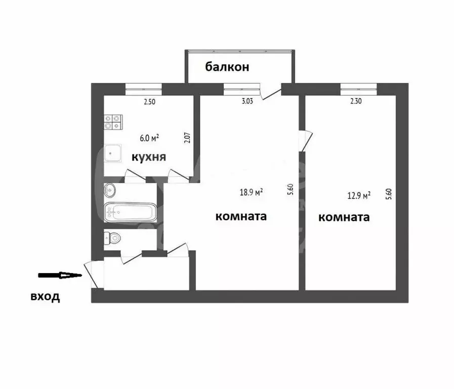 2-комнатная квартира: Тюмень, проезд Геологоразведчиков, 7 (43 м) - Фото 2