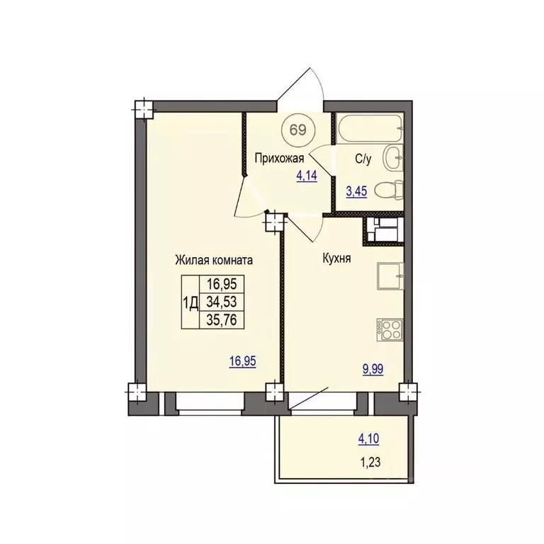 1-к кв. Псковская область, Псковский район, Завеличенская волость, д. ... - Фото 1