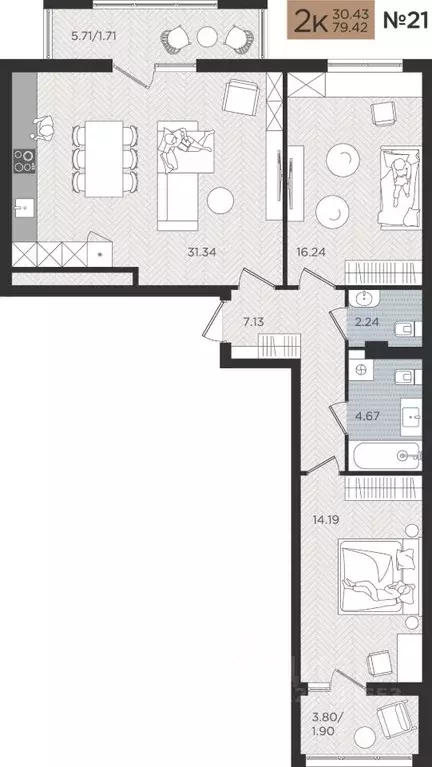 2-к кв. Калининградская область, Калининград Мой Город жилой комплекс ... - Фото 1