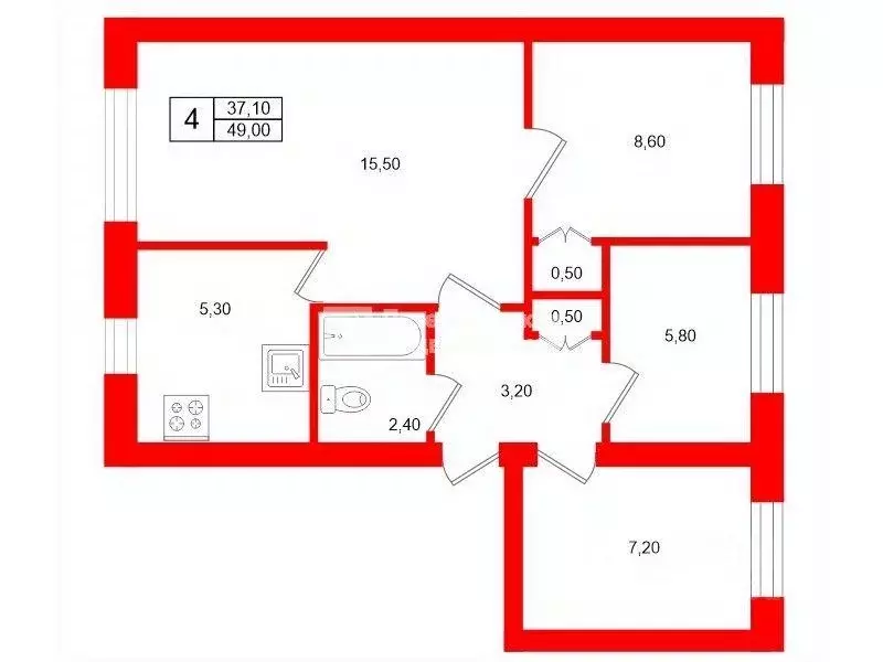 Квартира, 4 комнаты, 49 м - Фото 0