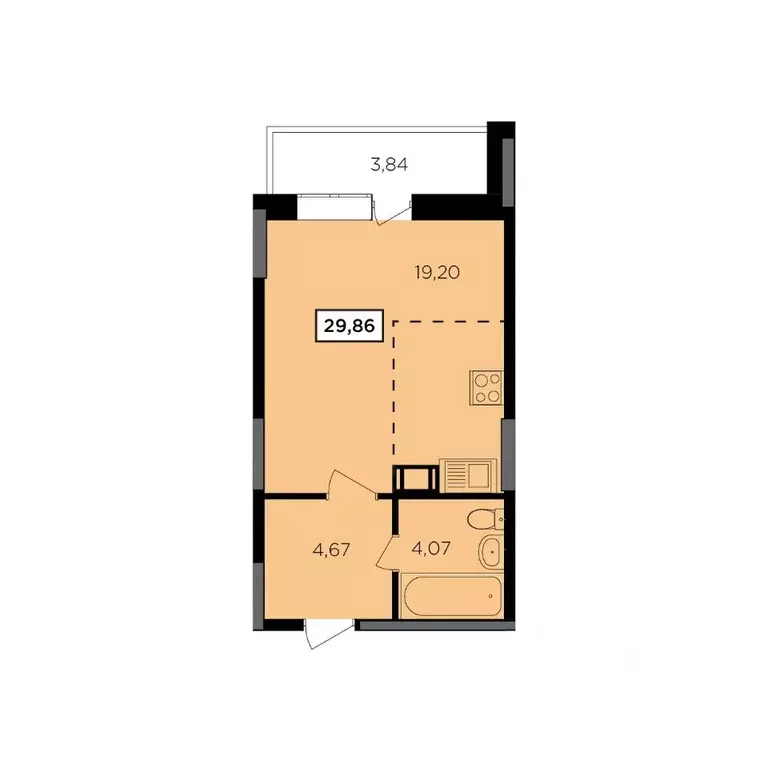 Студия Калужская область, Обнинск Комсомольская ул., 11 (29.86 м) - Фото 1