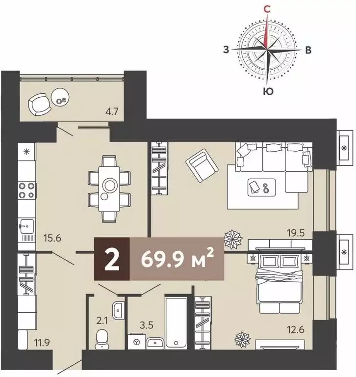 2-комнатная квартира: Пенза, Серпуховская улица, с1 (69.9 м) - Фото 0