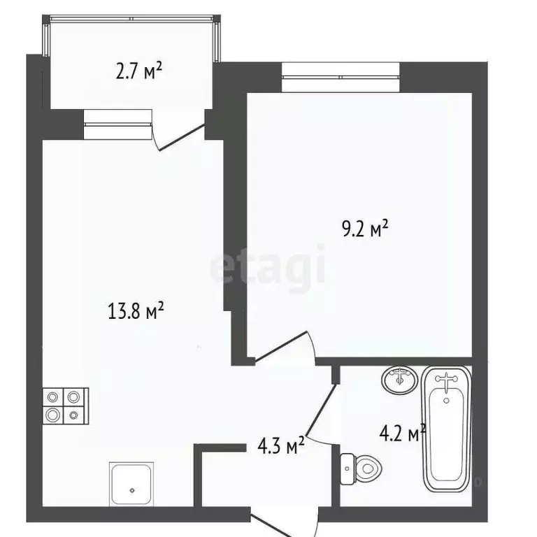 1-к кв. Тюменская область, Тюмень ул. Республики, 204к17 (37.0 м) - Фото 2