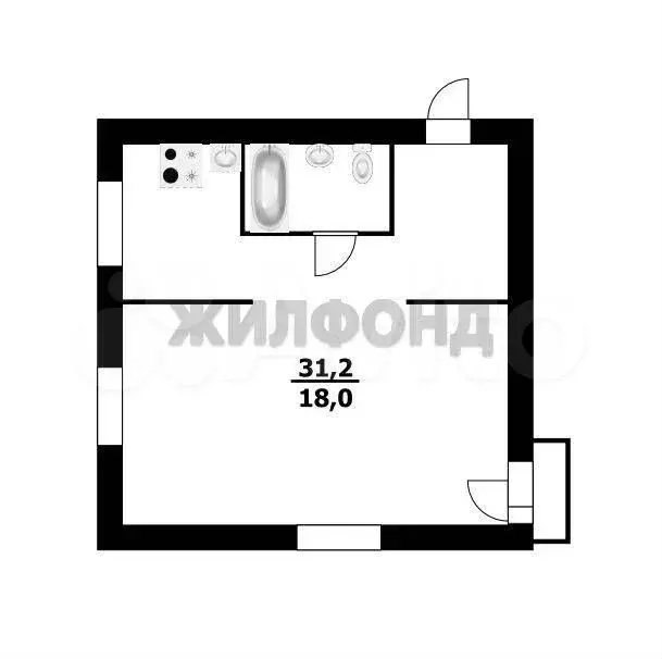 Квартира-студия, 31,2 м, 5/5 эт. - Фото 0