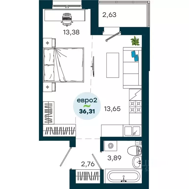 1-к кв. Иркутская область, Иркутск ул. Безбокова, 7А (36.31 м) - Фото 1