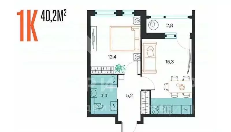 1-к кв. Свердловская область, Екатеринбург ул. Тверитина, 41 (42.0 м) - Фото 1