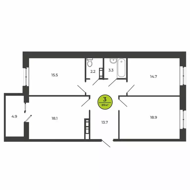 3-комнатная квартира: Свень, Соборная улица, 24 (89 м) - Фото 0