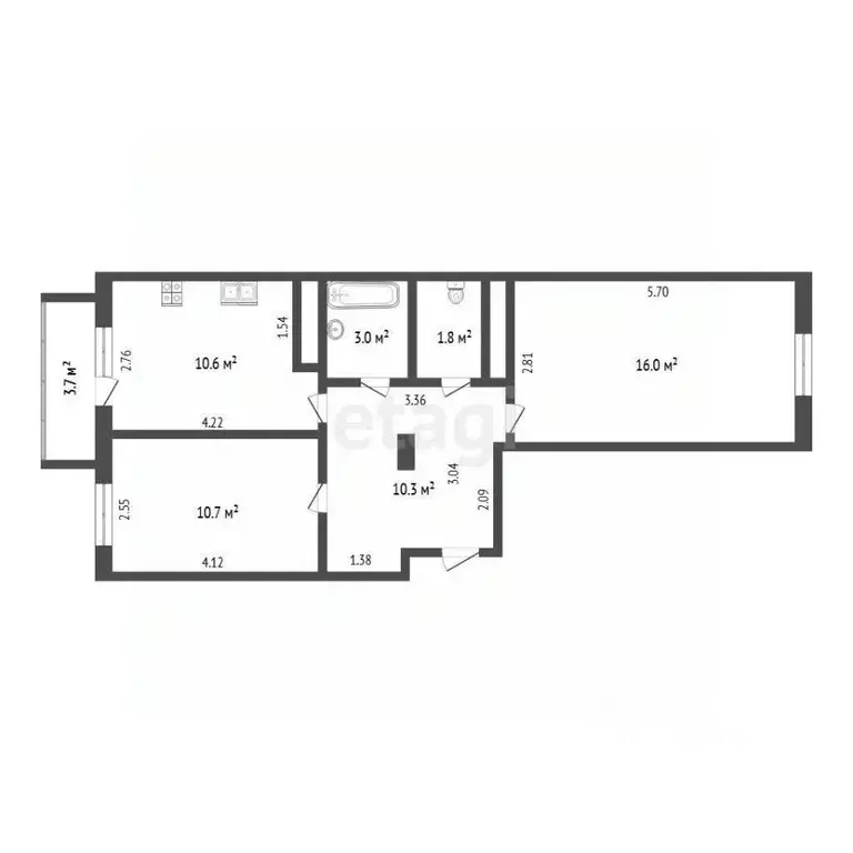 2-к кв. Тюменская область, Тюмень ул. Пермякова, 81 (52.6 м) - Фото 2