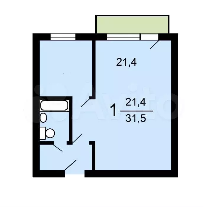 1-к. квартира, 31,3 м, 3/9 эт. - Фото 1