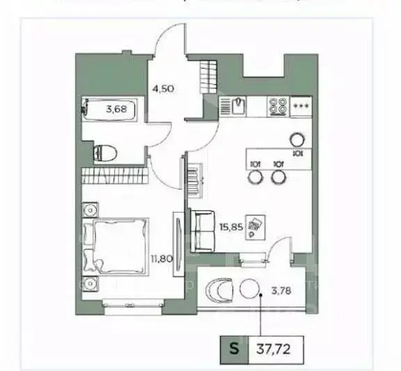 1-к кв. Санкт-Петербург ул. Русановская, 20к3 (35.7 м) - Фото 1