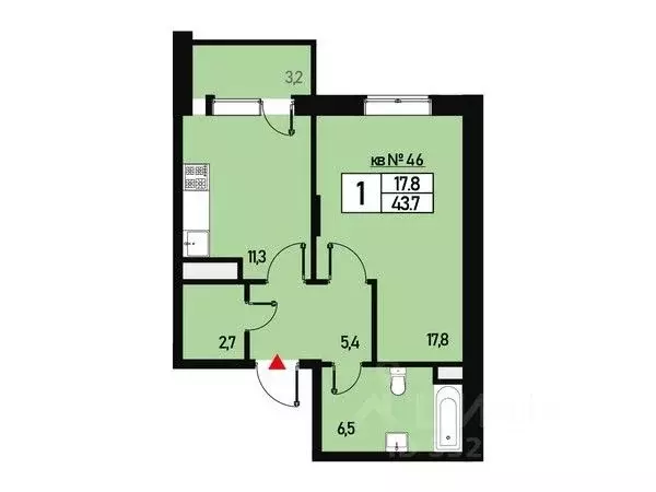 1-к кв. Москва ул. Генерала Донскова, 23к3 (43.7 м) - Фото 1