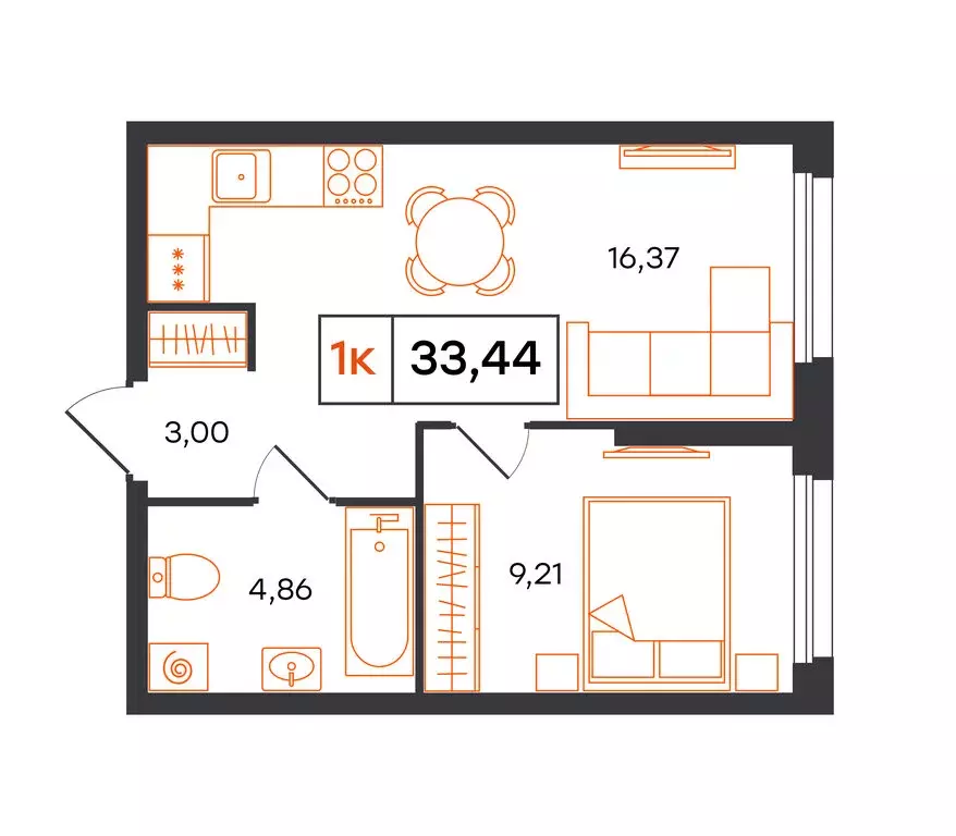1-комнатная квартира: Тюмень, Полевая улица, 117к13 (33.44 м) - Фото 1