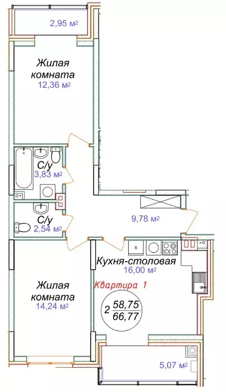 2-к кв. Ставропольский край, Минеральные Воды  (66.77 м) - Фото 0