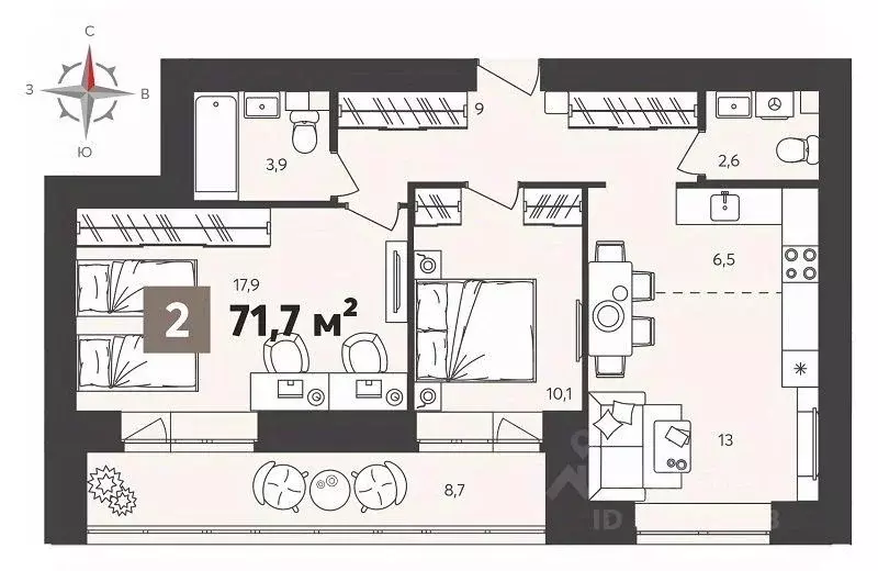 2-к кв. Пензенская область, Пенза Новелла жилой комплекс, с2 (71.7 м) - Фото 1