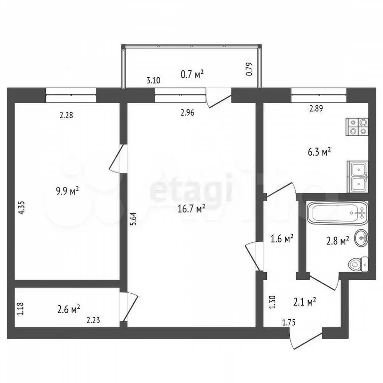 2-к. квартира, 42 м, 3/5 эт. - Фото 0