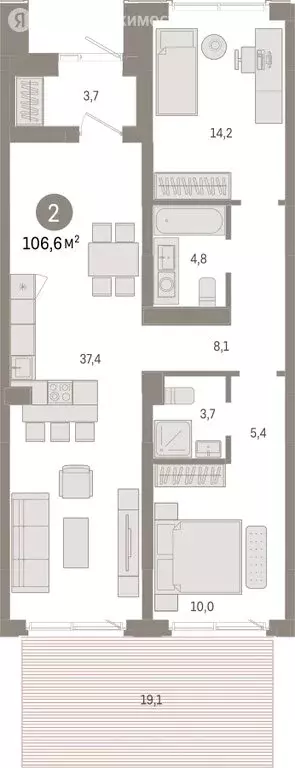 2-комнатная квартира: Новосибирск, Большевистская улица, с49 (106.55 ... - Фото 0