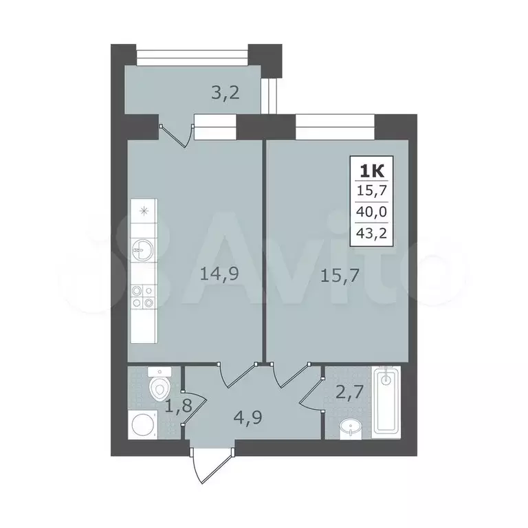 1-к. квартира, 43,2 м, 4/5 эт. - Фото 0