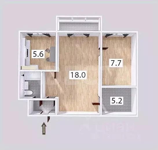 2-к кв. Омская область, Омск ул. Всеволода Иванова, 17 (41.4 м) - Фото 1