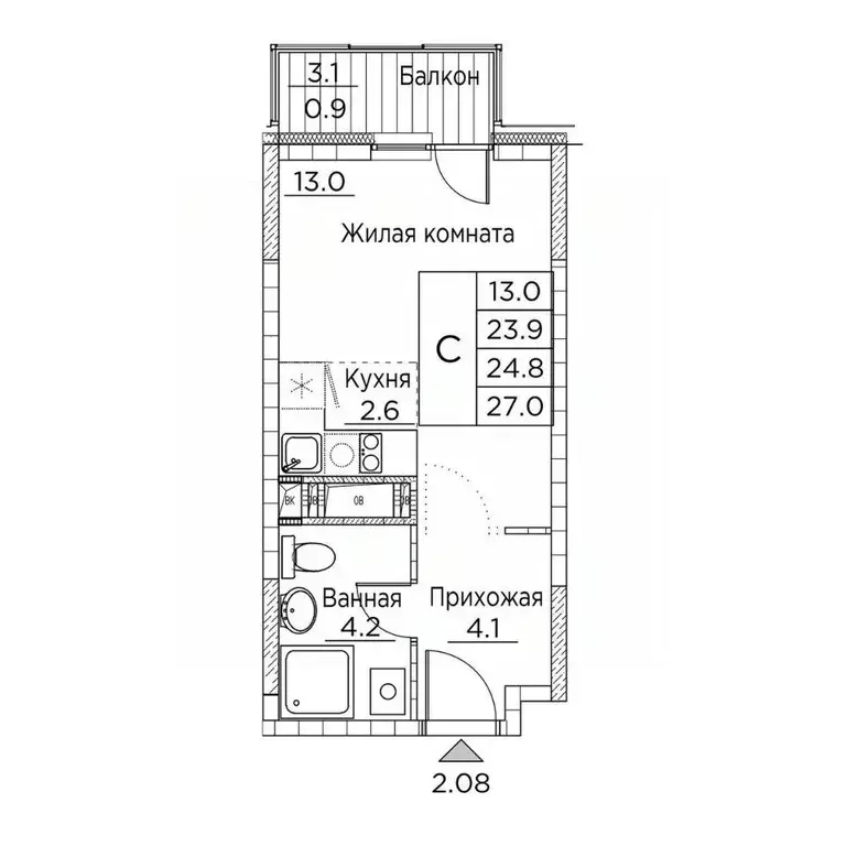 1-к кв. Приморский край, Владивосток ул. Расула Гамзатова, 7к2 (27.0 ... - Фото 1