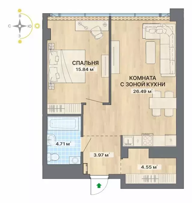 2-комнатная квартира: Екатеринбург, улица Маршала Жукова, 16 (55.56 м) - Фото 0