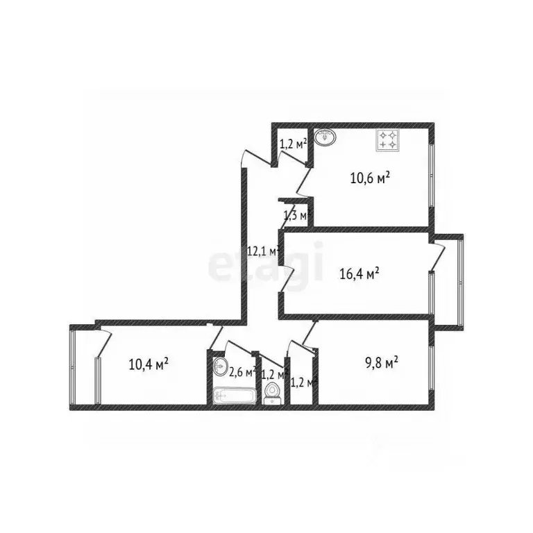 3-к кв. Белгородская область, Валуйки ул. Фурманова, 28 (66.7 м) - Фото 2