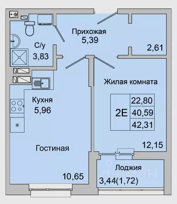 2-к кв. Ростовская область, Батайск ул. Булгакова, 11 (42.31 м) - Фото 0