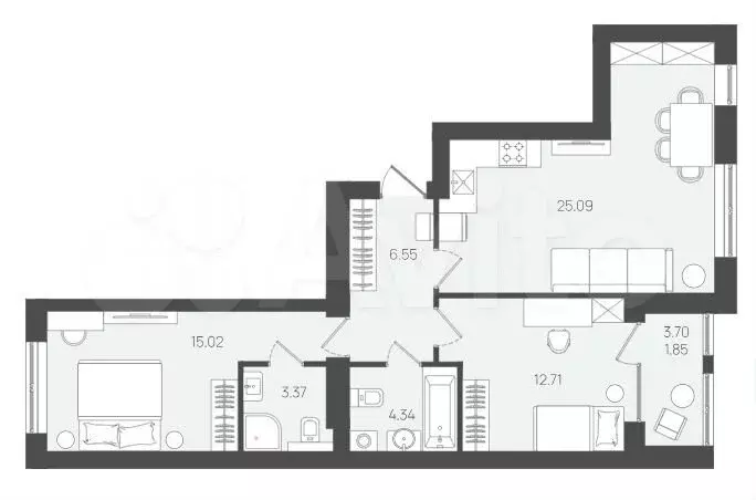 2-к. квартира, 68,9 м, 4/5 эт. - Фото 1
