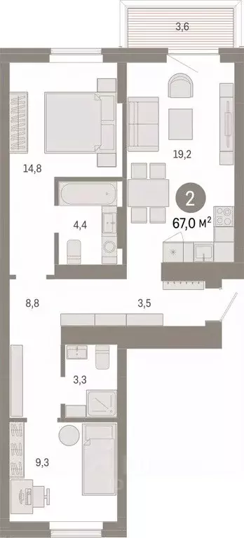 2-к кв. Омская область, Омск ул. Б.Г. Шаронова, 9 (66.98 м) - Фото 1